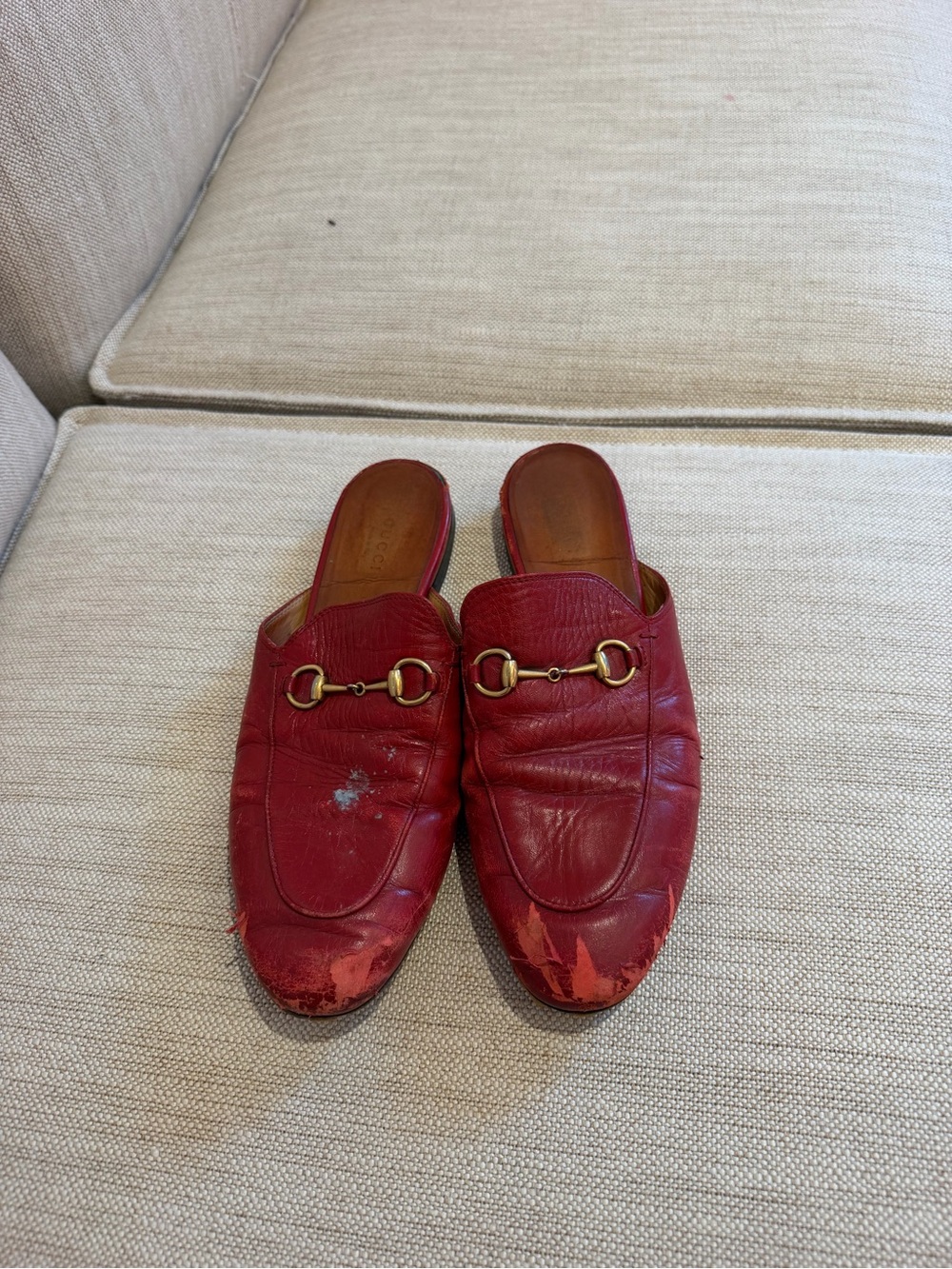Gucci Women’s Red Leather Horsebit Mule in US 9 EU 40
